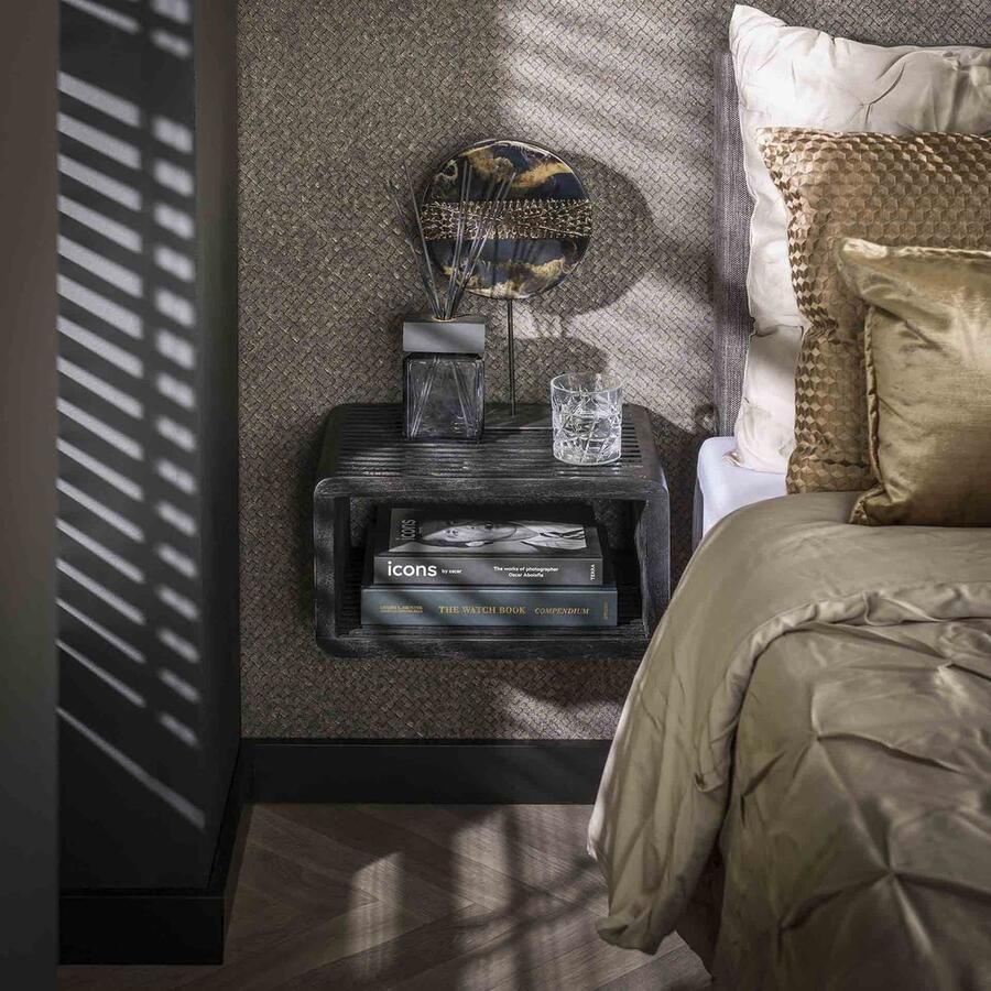 Dimehouse Nachtkastje Zwart Hangend Teakhout Dex