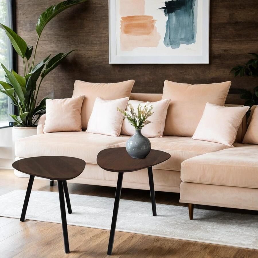 Dimehouse Organische Salontafel Set van 2 Leyla Acaciahout 60 x 40 x 44 cm Hout Industrieel Organisch