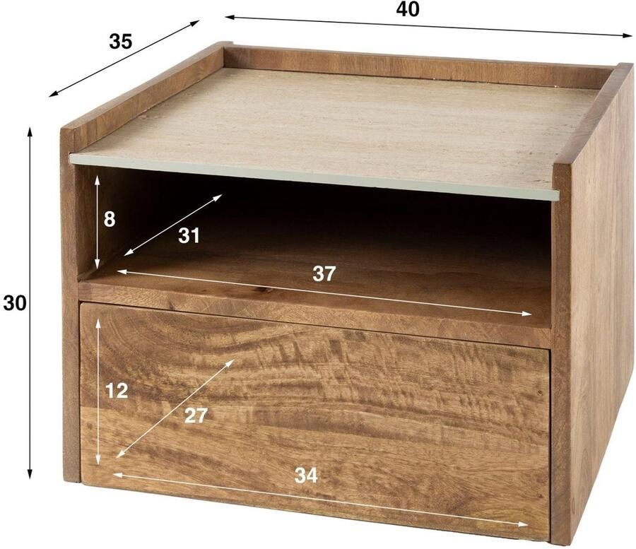 Dimehouse Orto Hangend Nachtkastje 1 Lade 1 Vak Mangohout Keramiek - Foto 2