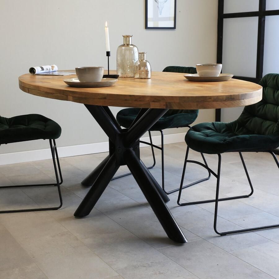 Dimehouse Ovale Eettafel Oregon Mangohout 160 x 90 x 77 cm 160 x 90 x 77 cm Hout Industrieel Ovaal
