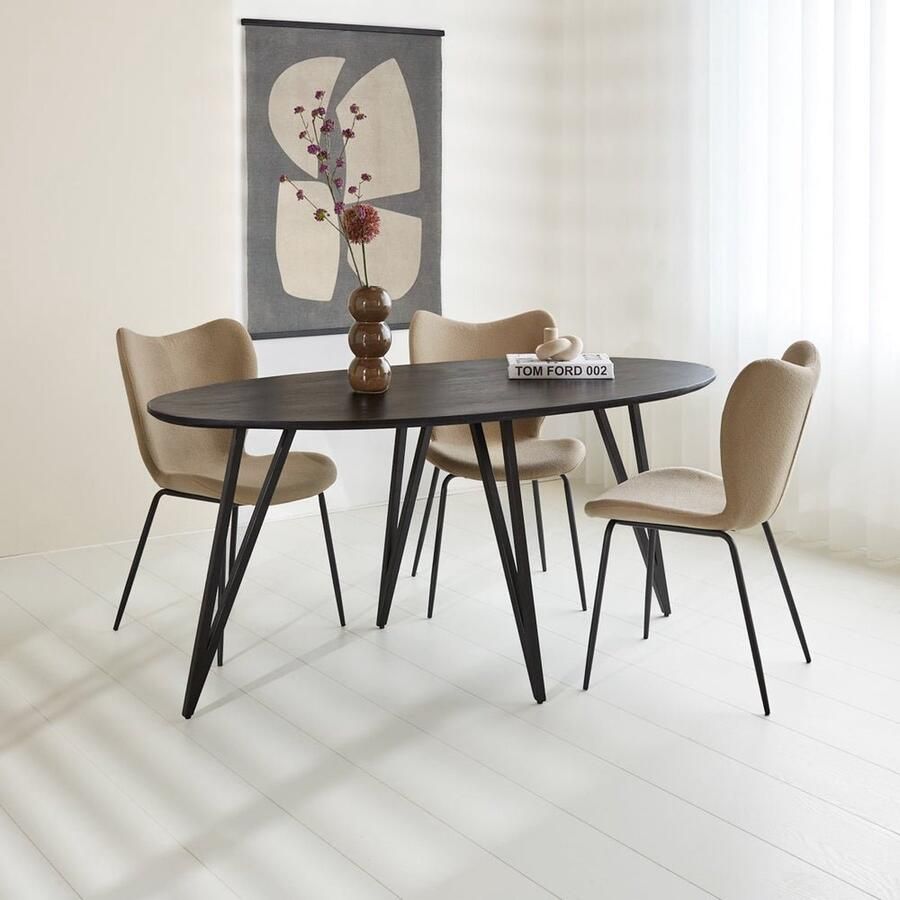Dimehouse Ovale Zwarte Eettafel Cesar Mangohout 250 x 110 x 76 cm 250 x 110 x 76 cm Hout Industrieel Ovaal