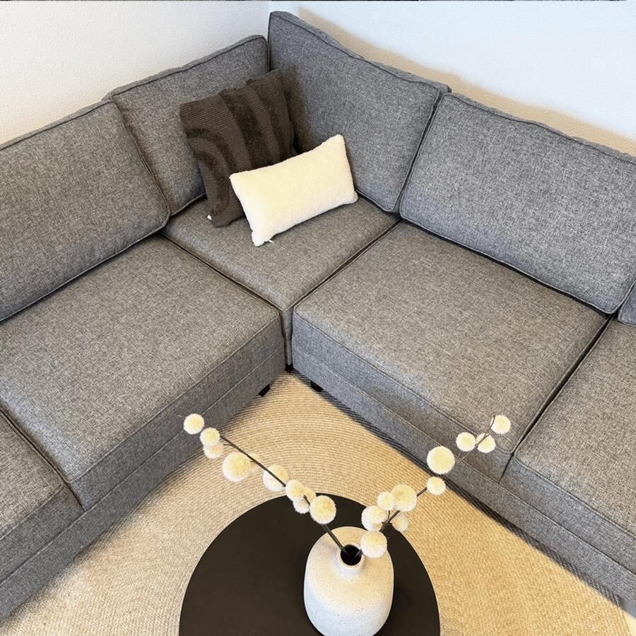 Emob Hoekzetel Balcab Home 258 x 258 x 83 cm Grijs Kleine hoekzetels Grijs Polyester Kleine hoekzetels Op voorraad - Foto 2