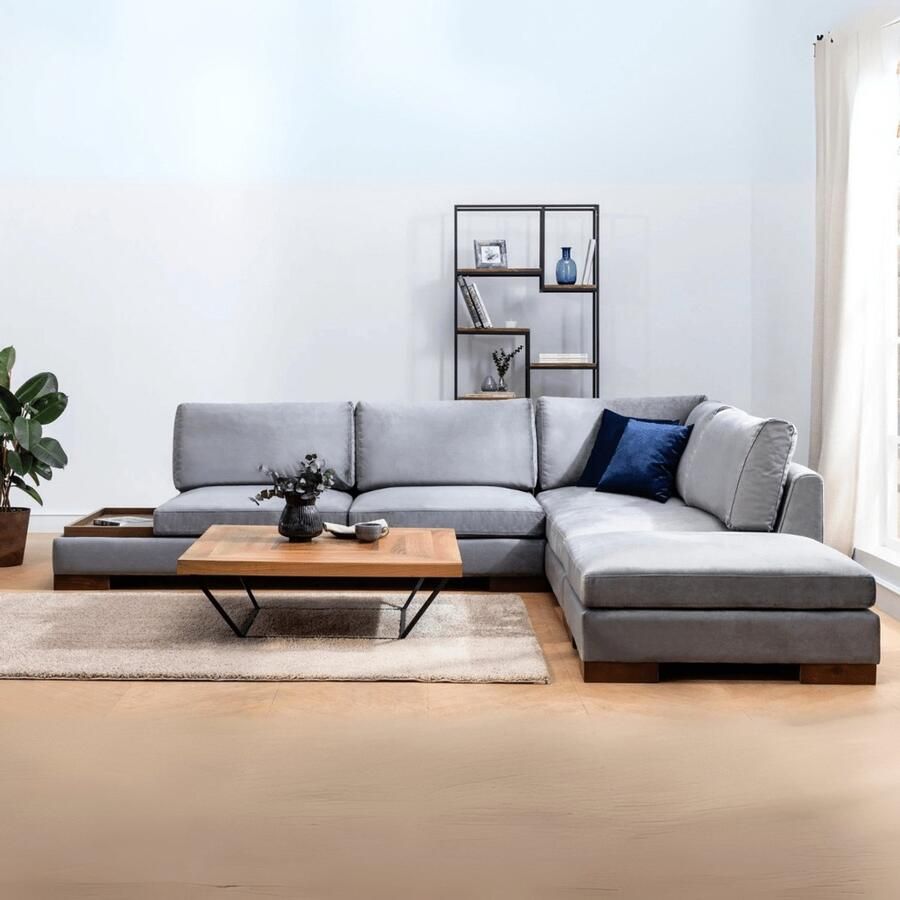Atelier Del Sofa Hoekbank Tulip Corner rechts zonder poef Donker grijs SKU: 560ARE1163
