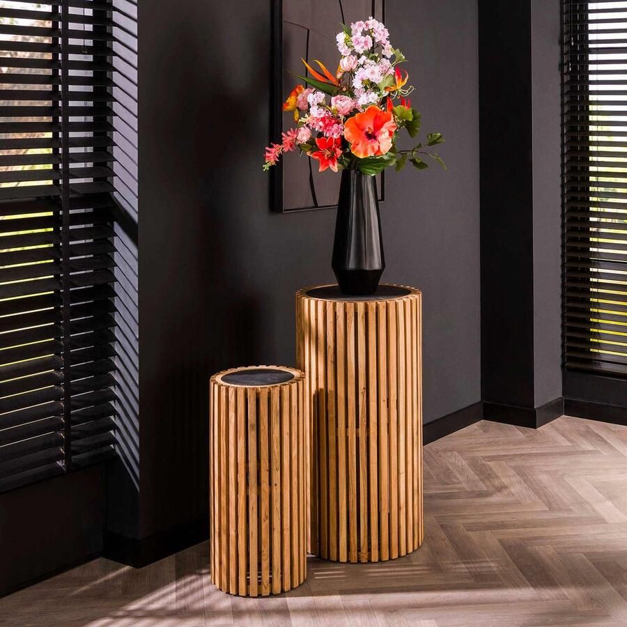 Dimehouse Ronde bijzettafel set van 2 Taylor leisteen acaciahout