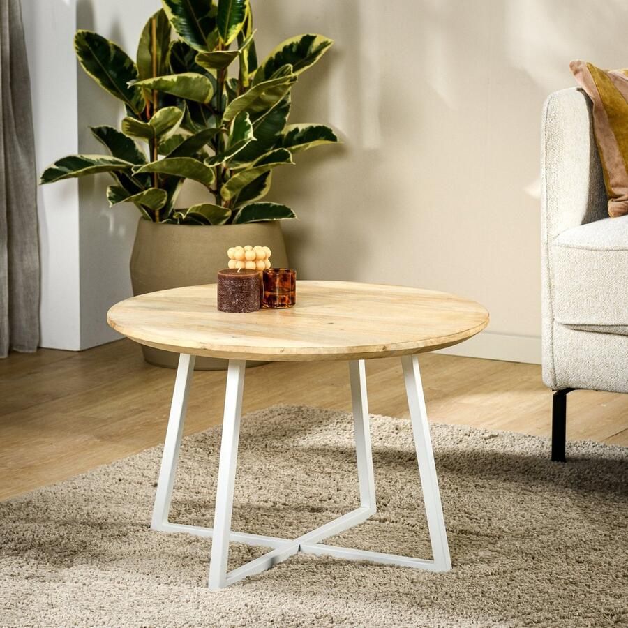 Dimehouse Ronde salontafel Raf mangohout 60 x 60 x 40 cm Hout Modern Rond