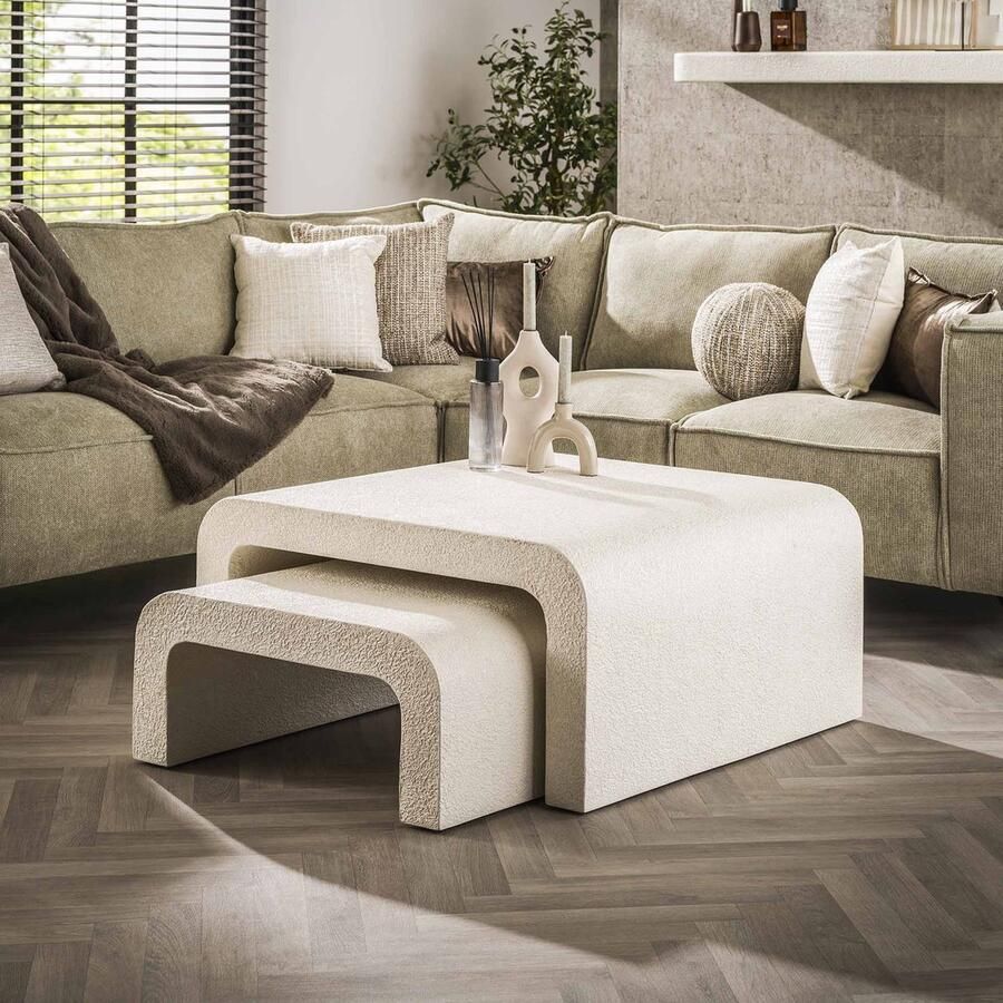 LifestyleFurn Salontafel Colbie Marmercomposiet Set van 2 stuks Marmer composiet Vierkant