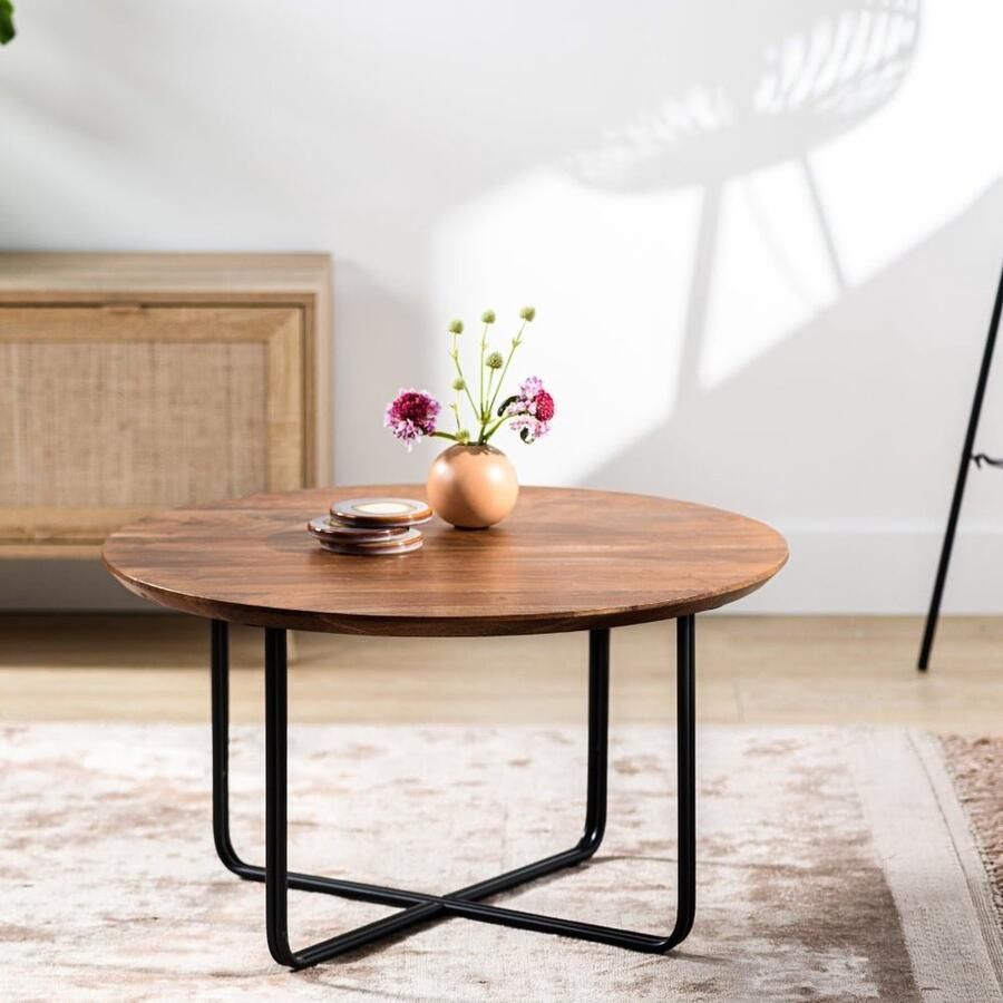 Dimehouse Salontafel Stewie Bruin 75 x 75 x 41 cm Hout Industrieel Rond