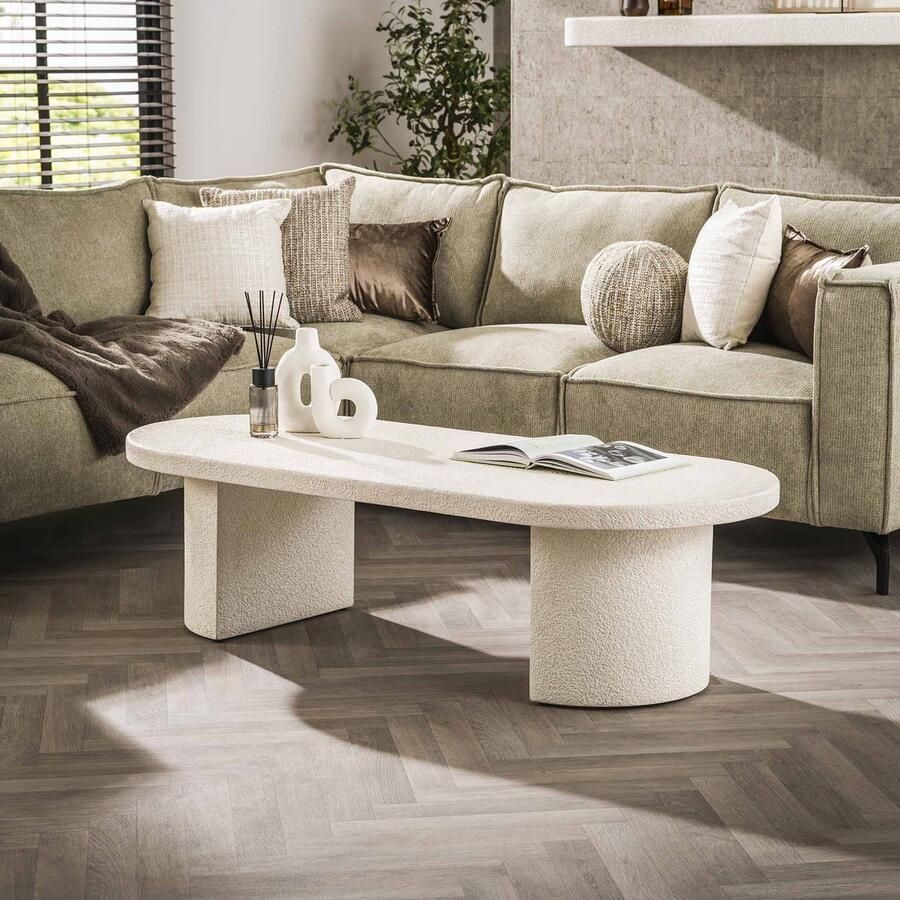 LifestyleFurn Ovale Salontafel Macie Marmercomposiet 150 x 65cm Marmer composiet Ovaal Japandi