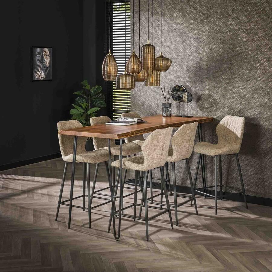 Dimehouse Set van 2 Barkrukken Bouclé Stof Chantal Zithoogte 67 cm Zonder Armleuningen Grijs