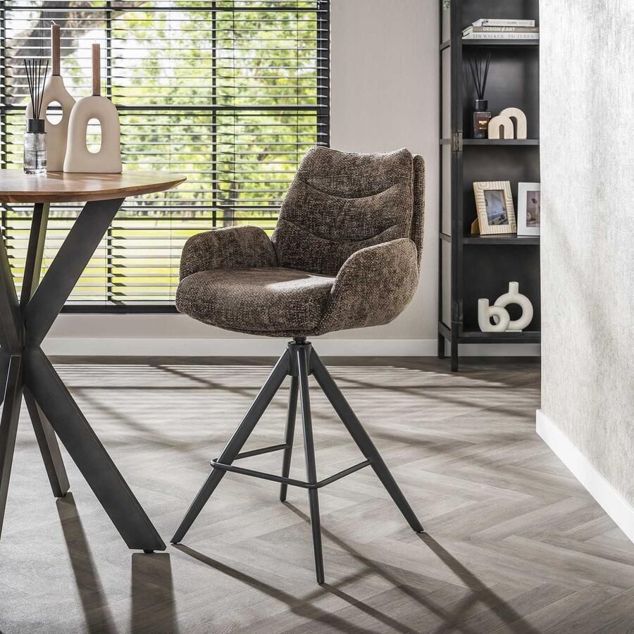 Dimehouse Set van 2 Draaibare Barkrukken Taupe Renegade Stof Lilly Met Armleuningen Pocketvering