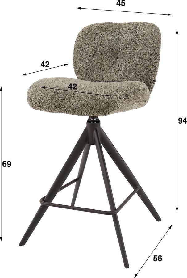 Dimehouse Set van 2 Draaibare Barkrukken Lava Bouclé Zithoogte 69 cm Zonder Armleuningen Beige