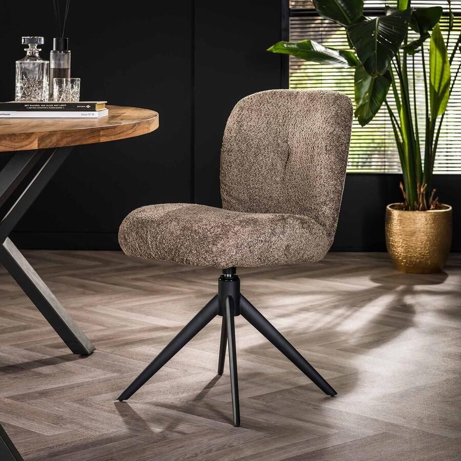 Dimehouse Set van 2 Draaibare Eetkamerstoelen Bouclé Lava Zonder Armleuningen Beige