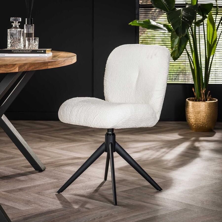 Dimehouse Set van 2 Draaibare Eetkamerstoelen Bouclé Lava Zonder Armleuningen Taupe