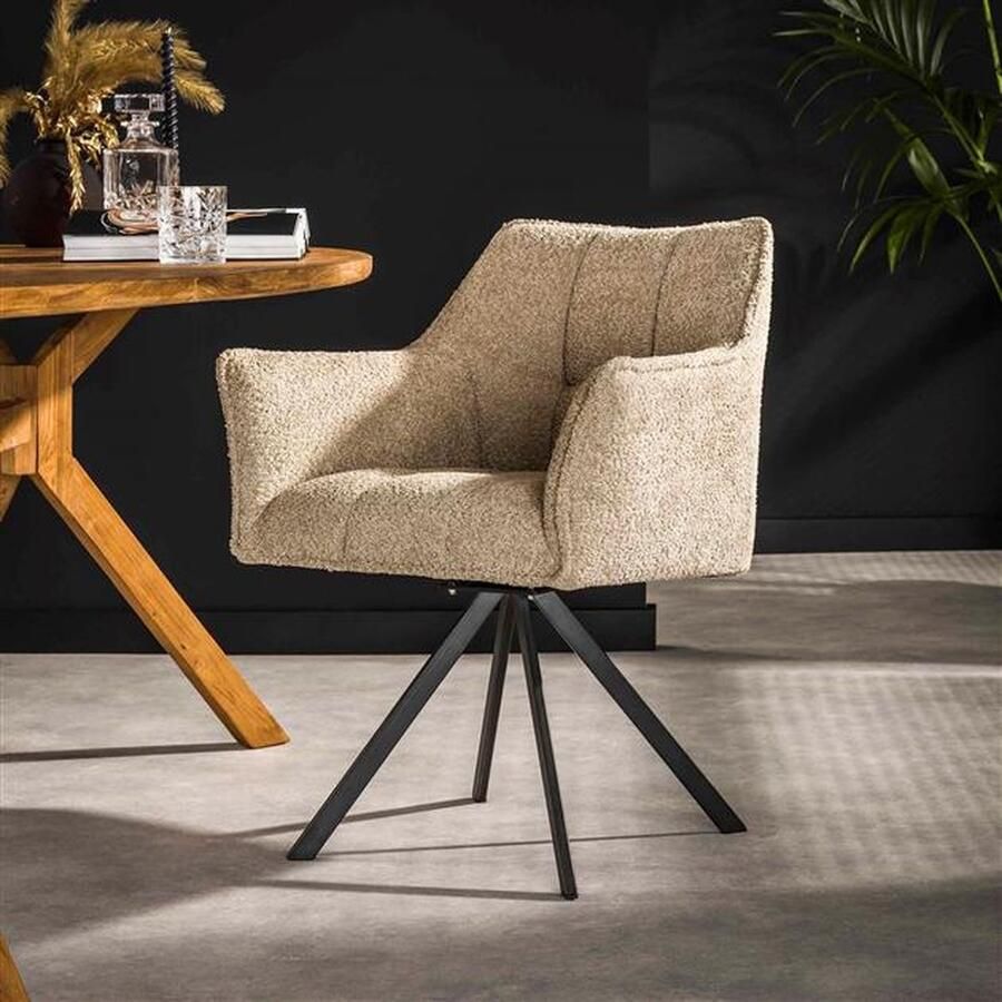 Dimehouse Set van 2 Draaibare Eetkamerstoelen Bouclé Suze Met Armleuningen Wit