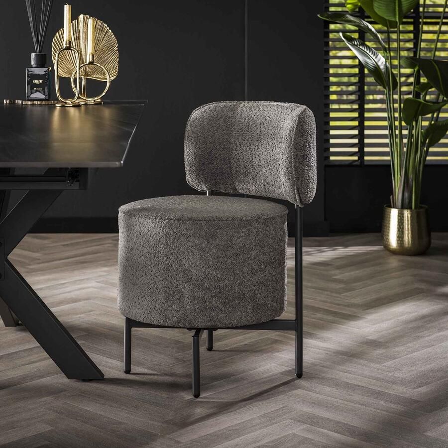 Dimehouse Set van 2 eetkamerstoelen Dante bouclé grijs draaibaar - Foto 2