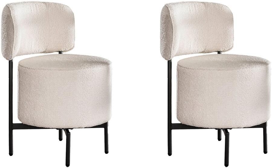 Dimehouse Set van 2 eetkamerstoelen Dante Bouclé wit draaibaar