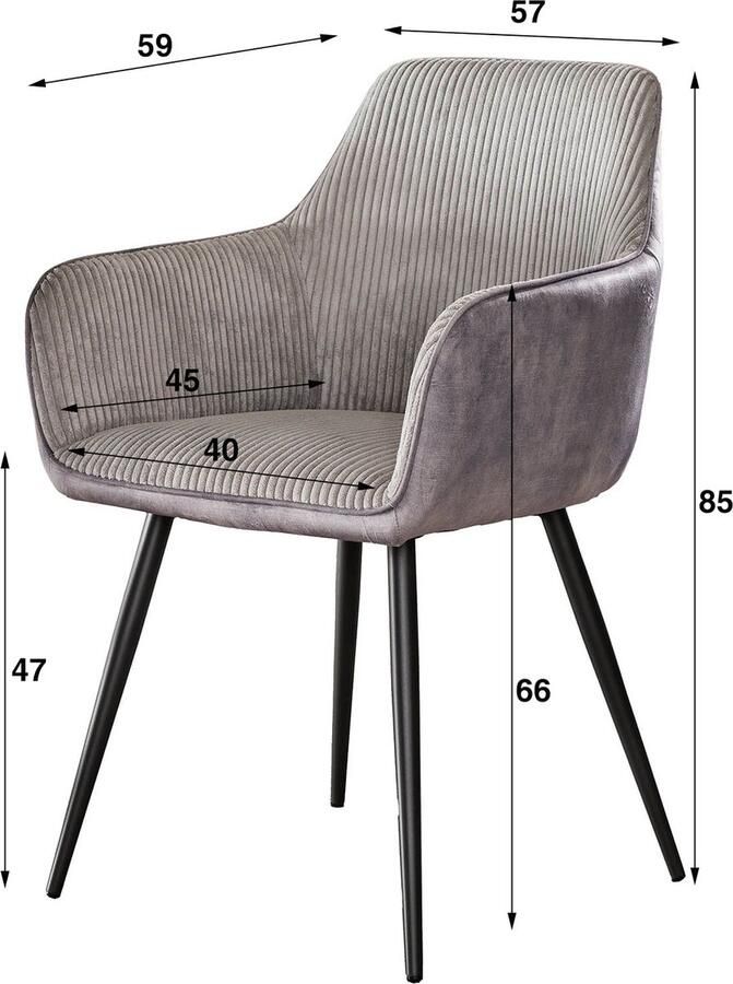 Dimehouse Set van 2 Eetkamerstoelen Licia Ribstof Met Armleuningen Grijs