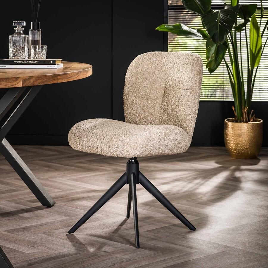 Dimehouse Set van 2 eetkamerstoelen Lirio Bouclé zand draaibaar