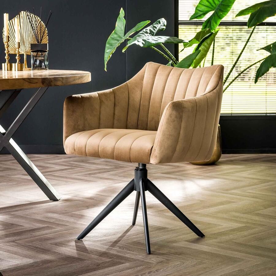 Dimehouse Set van 2 eetkamerstoelen Monaco draaibaar Velours Champagne