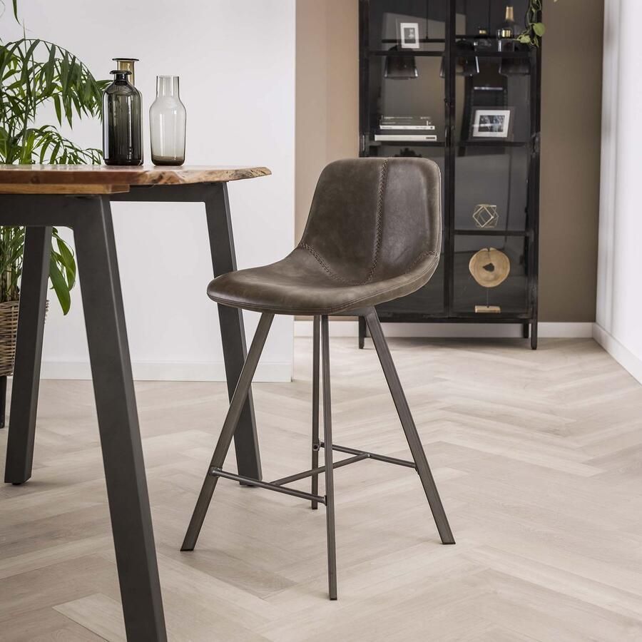 Dimehouse Set van 4 Barkrukken Siena Saddle PU taupe