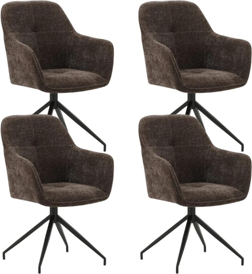 Dimehouse Set van 4 Draaibare Eetkamerstoelen Camiel Bruin Chenille Stof Industrieel