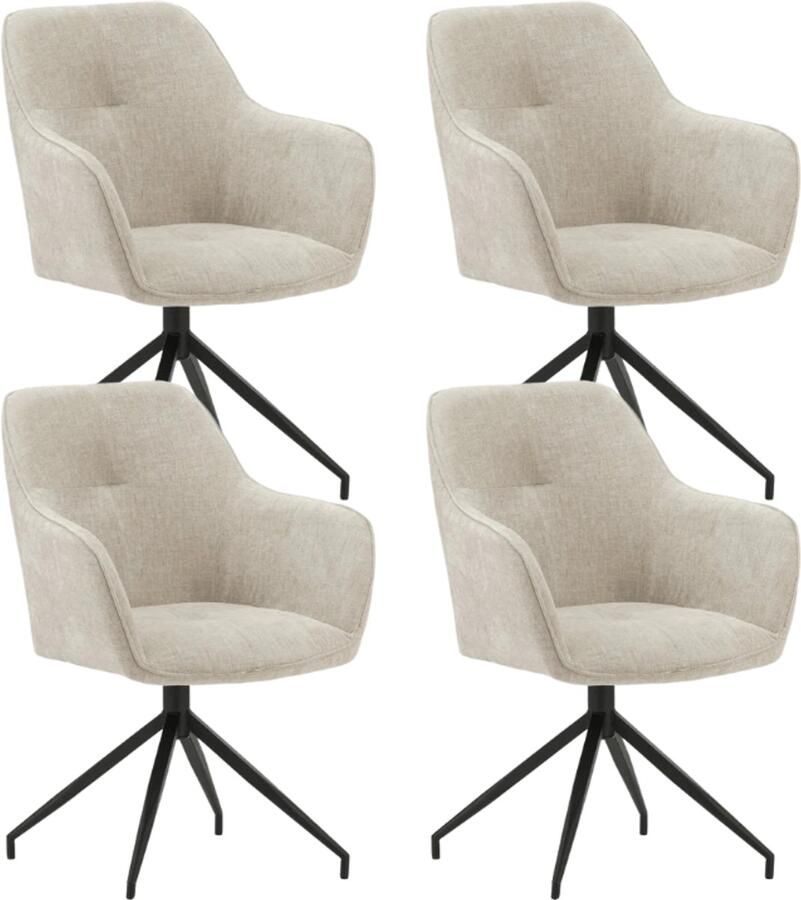 Dimehouse Set van 4 Draaibare Eetkamerstoelen Camiel Lichtgrijs Chenille Stof Industrieel