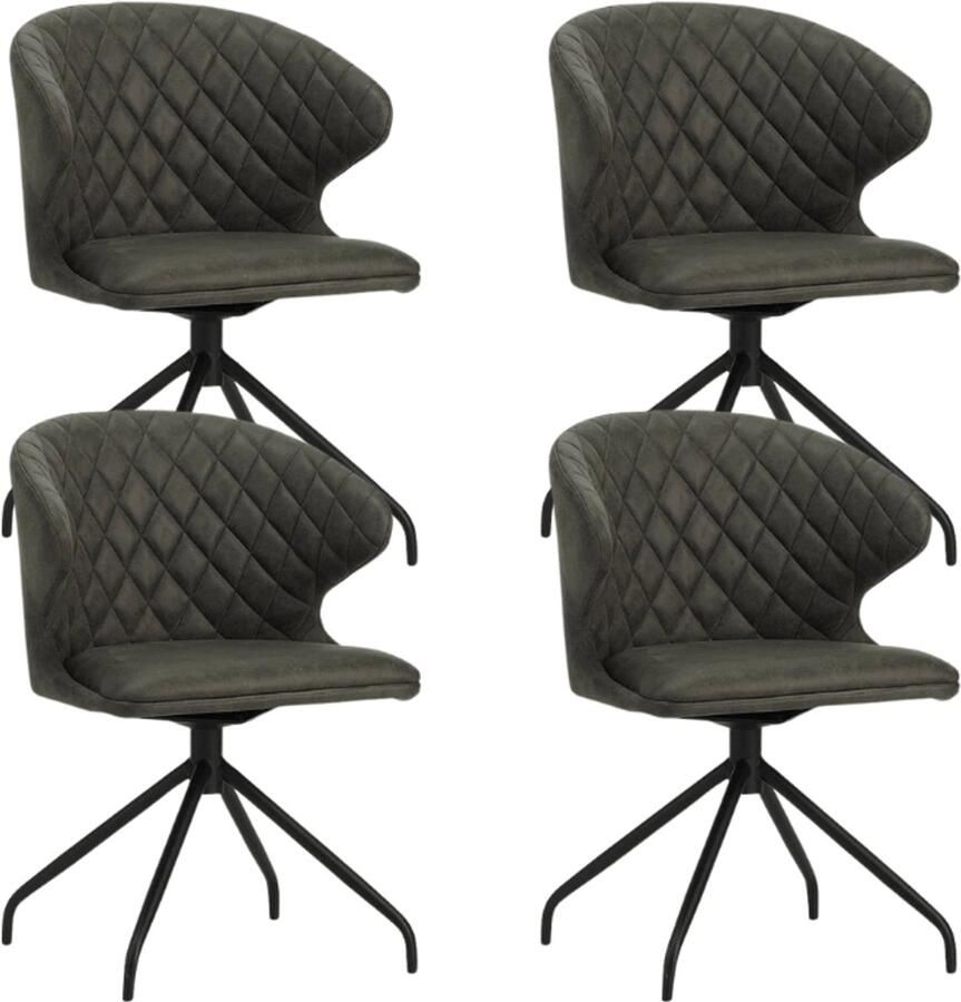Dimehouse Set van 4 Draaibare Eetkamerstoelen Eloi Antraciet Stof Industrieel