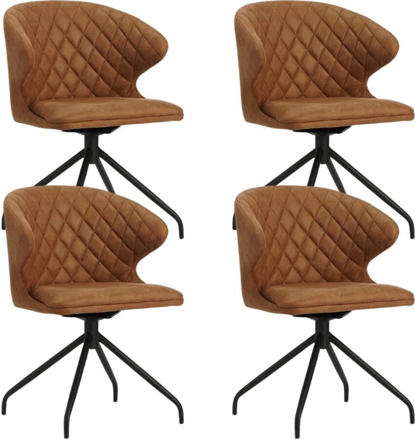Dimehouse Set van 4 Draaibare Eetkamerstoelen Eloi Cognac Stof Industrieel