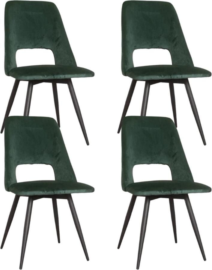 Dimehouse Set van 4 Draaibare Eetkamerstoelen Mila Velvet Donker Groen Zonder Armleuningen Stof Industrieel