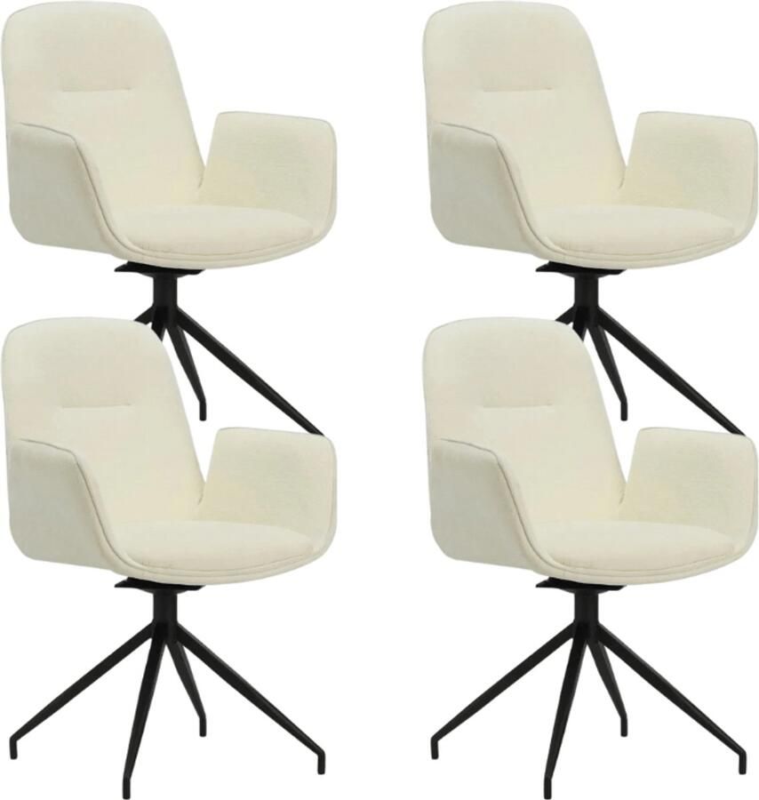 Dimehouse Set van 4 Draaibare Eetkamerstoelen Nela Chenille Crème Met Armleuningen Stof Industrieel