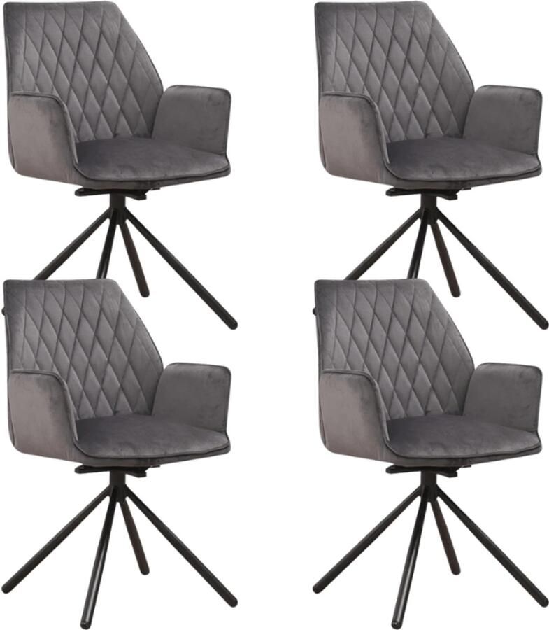 Dimehouse Set van 4 Draaibare Eetkamerstoelen Novan Antraciet Velvet – 180° Draaibaar Velvet Industrieel