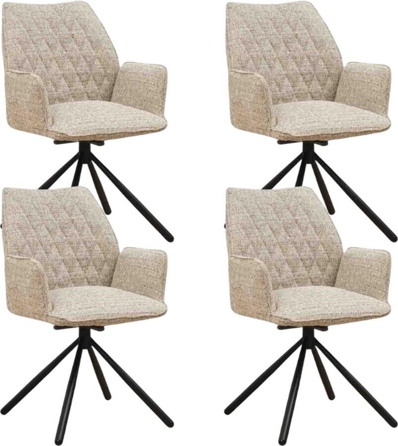 Dimehouse Set van 4 Draaibare Eetkamerstoelen Novan Beige Chenille – 180° Draaibaar Stof Industrieel