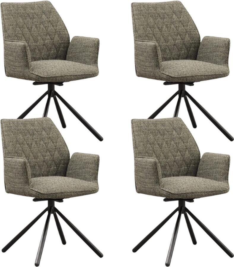 Dimehouse Set van 4 Draaibare Eetkamerstoelen Novan Groen Chenille – 180° Draaibaar Stof Industrieel