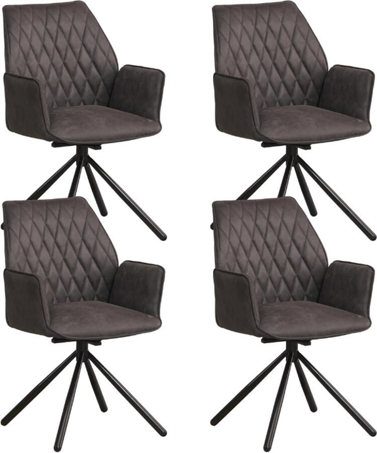 Dimehouse Set van 4 Draaibare Eetkamerstoelen Novan Industrieel Antraciet Stof – 180° Draaibaar Stof Industrieel