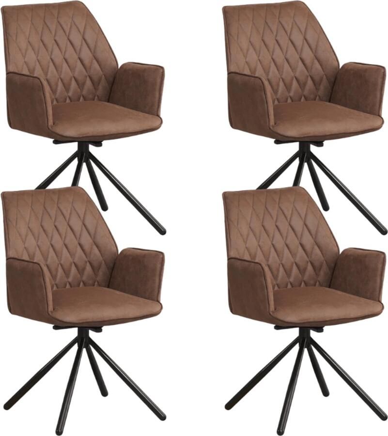 Dimehouse Set van 4 Draaibare Eetkamerstoelen Novan Industrieel Taupe Stof – 180° Draaibaar Stof Industrieel