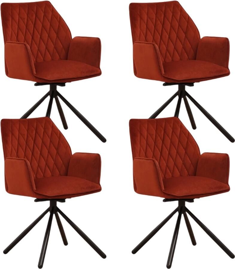 Dimehouse Set van 4 Draaibare Eetkamerstoelen Novan Koperkleurig Velvet – 180° Draaibaar Velvet Industrieel