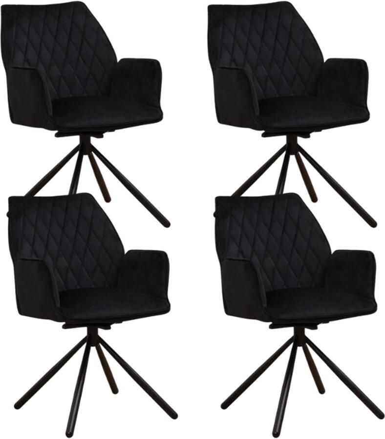 Dimehouse Set van 4 Draaibare Eetkamerstoelen Novan Zwart Velvet – 180° Draaibaar Velvet Industrieel