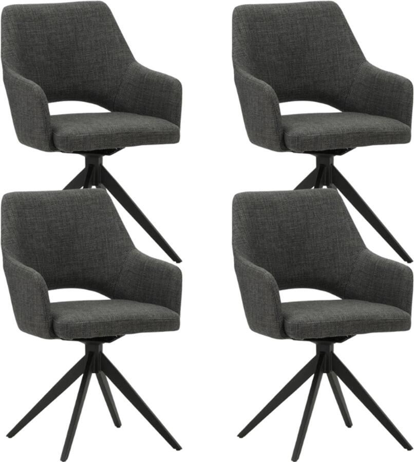Dimehouse Set van 4 Draaibare Eetkamerstoelen Sid Antraciet Stof Met Armleuningen Stof Industrieel