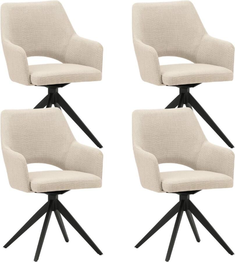 Dimehouse Set van 4 Draaibare Eetkamerstoelen Sid Beige Stof Met Armleuningen Stof Industrieel