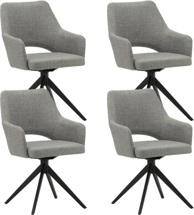 Dimehouse Set van 4 Draaibare Eetkamerstoelen Sid Grijs Stof Met Armleuningen Stof Industrieel