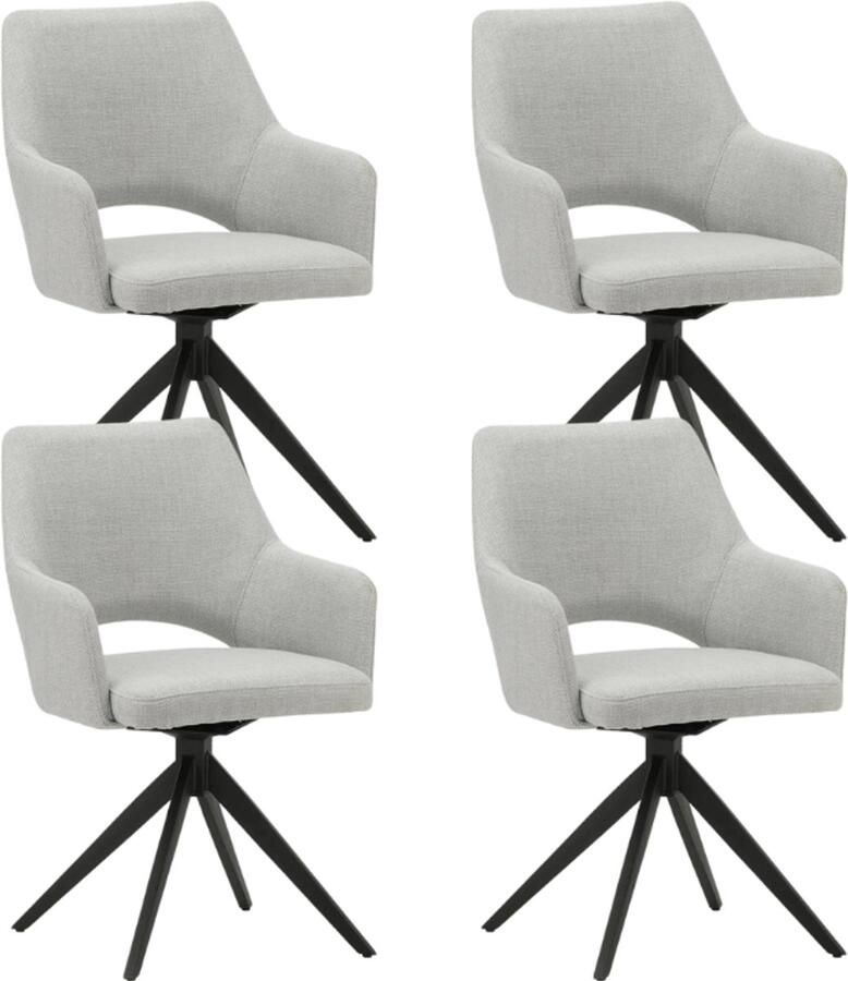 Dimehouse Set van 4 Draaibare Eetkamerstoelen Sid Lichtgrijs Stof Met Armleuningen Stof Industrieel