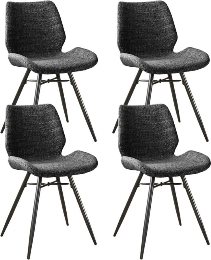 Dimehouse Set van 4 Eetkamerstoelen Beau Antraciet Chenille Stof Zonder Armleuningen Stof Industrieel