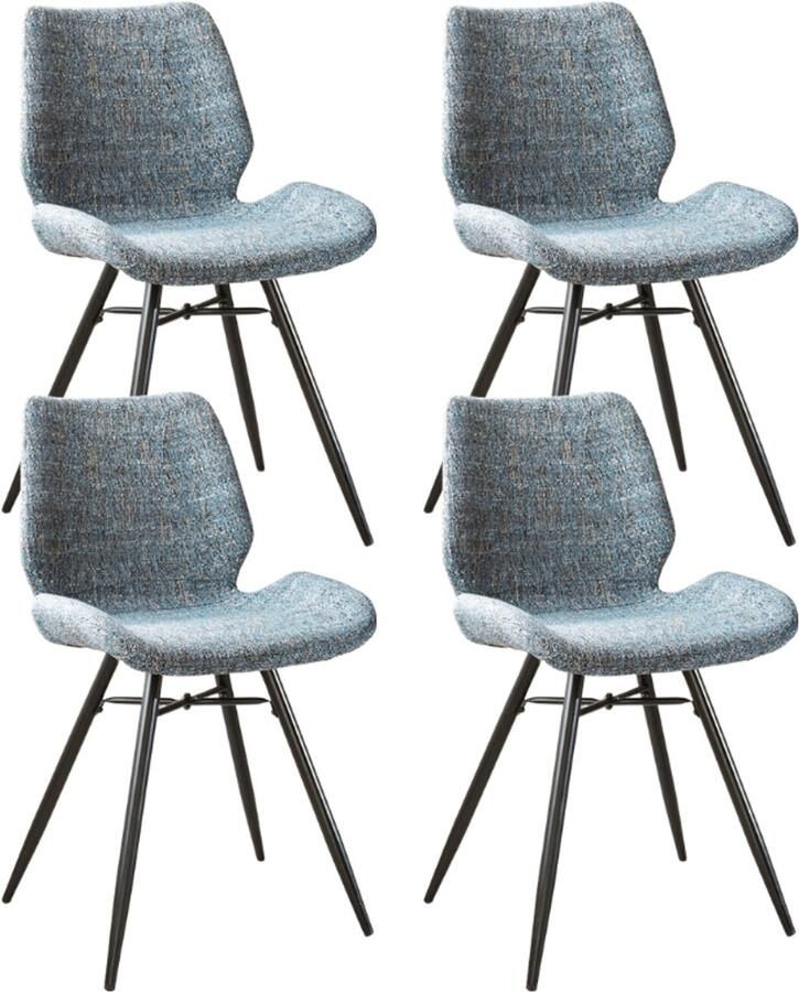 Dimehouse Set van 4 Eetkamerstoelen Beau Blauw Chenille Stof Zonder Armleuningen Stof Industrieel