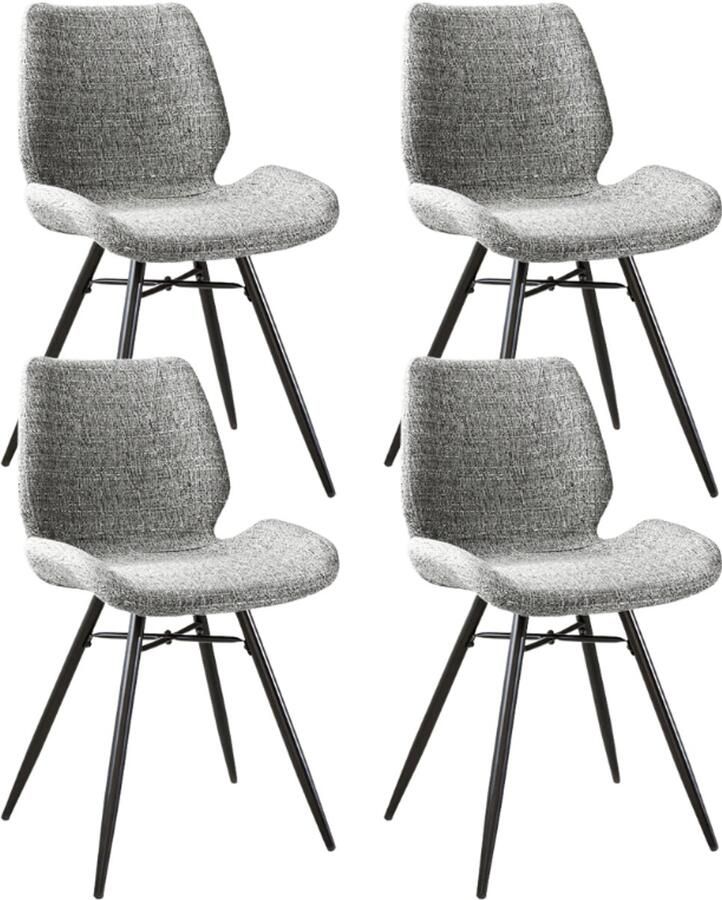 Dimehouse Set van 4 Eetkamerstoelen Beau Grijs Chenille Stof Zonder Armleuningen Stof Industrieel