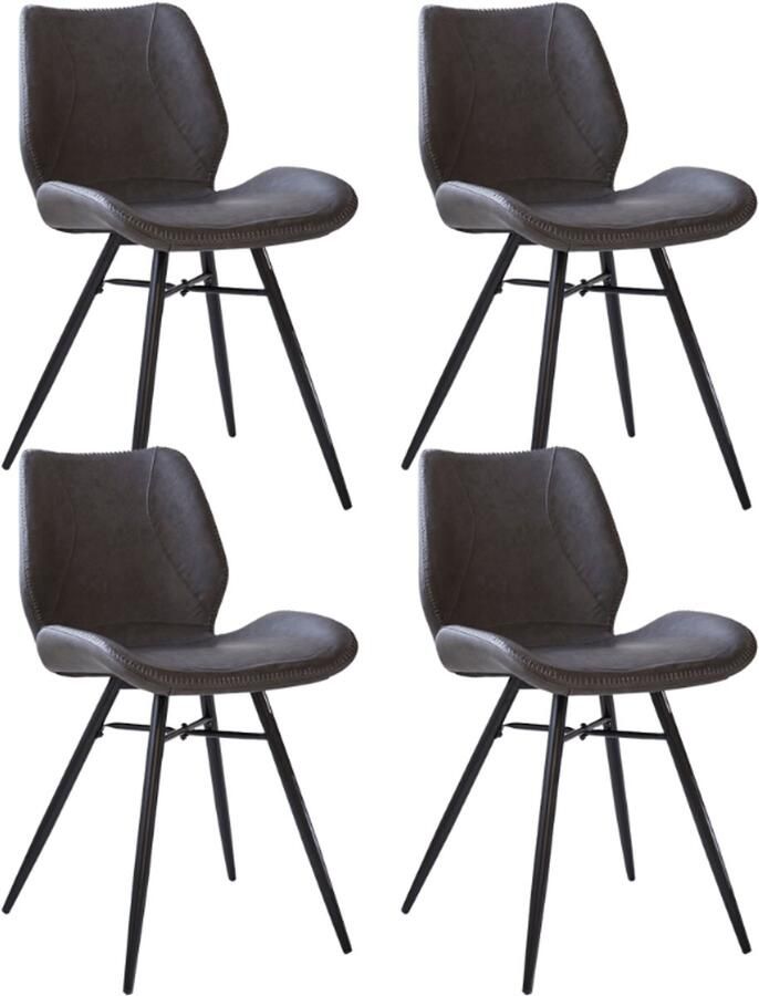 Dimehouse Set van 4 Eetkamerstoelen Beau Industrieel Antraciet Kunstleer Zonder Armleuningen Kunstleer Industrieel