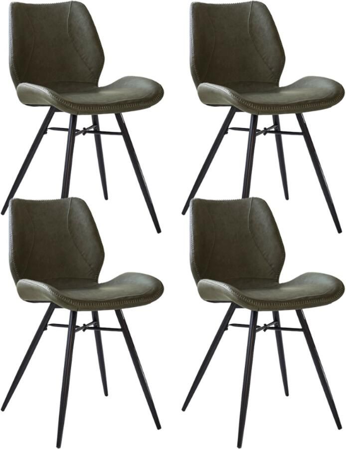 Dimehouse Set van 4 Eetkamerstoelen Beau Industrieel Groen Kunstleer Zonder Armleuningen Kunstleer Industrieel