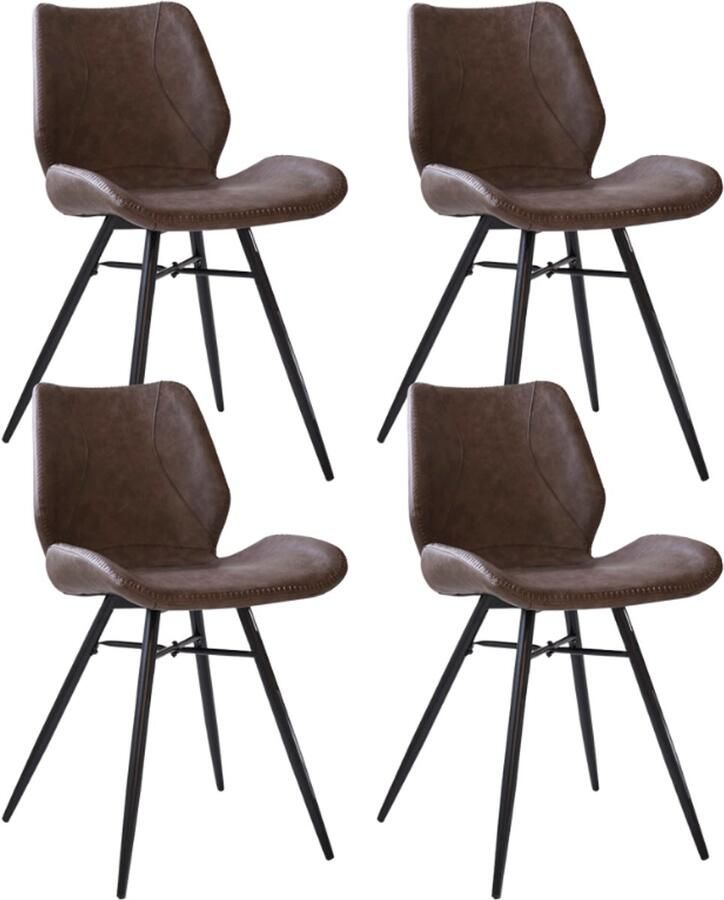 Dimehouse Set van 4 Eetkamerstoelen Beau Industrieel Taupe Kunstleer Zonder Armleuningen Kunstleer Industrieel