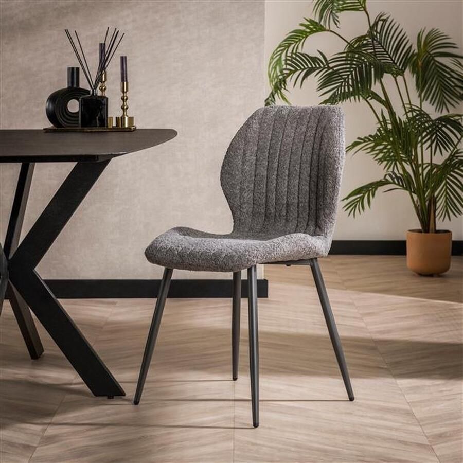 Dimehouse Set van 4 Eetkamerstoelen Bouclé Chantal Met Armleuningen Beige