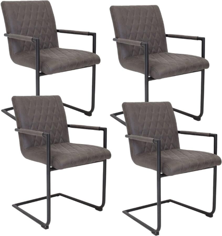 Dimehouse Set van 4 Eetkamerstoelen Dean Industrieel Antraciet Microvezel Stof Met Armleuningen Stof Industrieel
