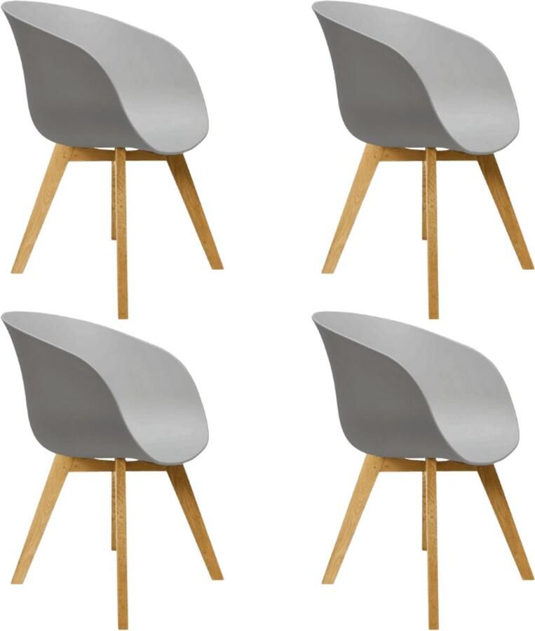 Dimehouse Set van 4 Eetkamerstoelen Herning Scandinavisch Grijs – Kunststof en Beukenhout Kunststof Scandinavisch & Basic
